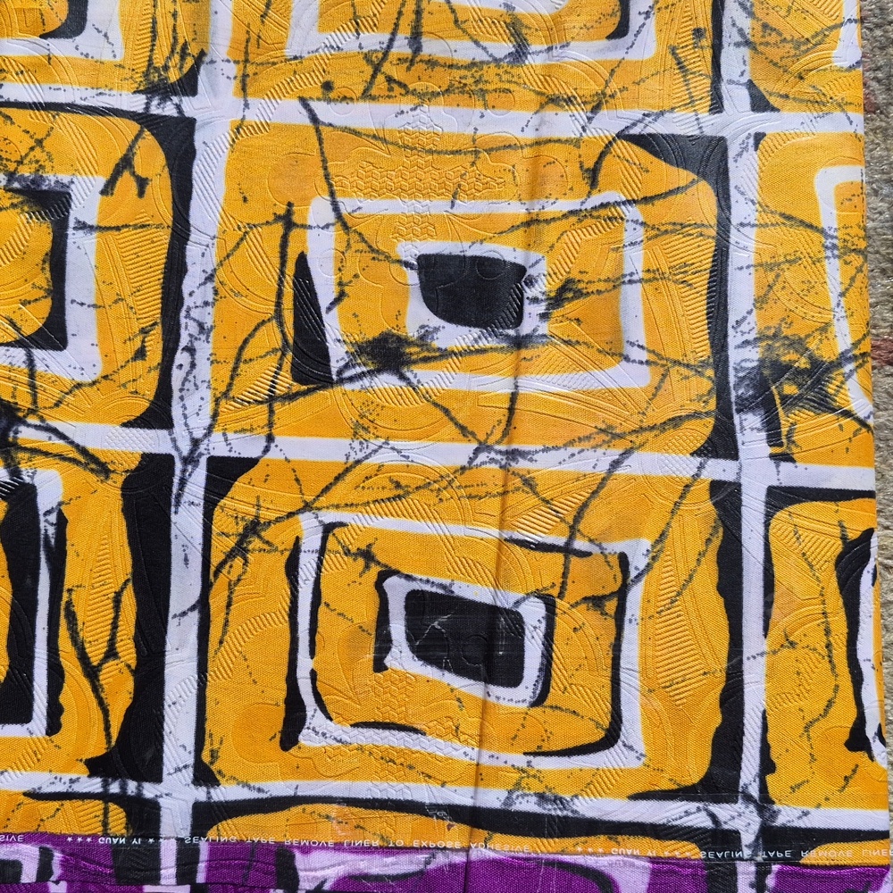 Amina Kampala Batik, 5 Yards, Yellow and Purple.
